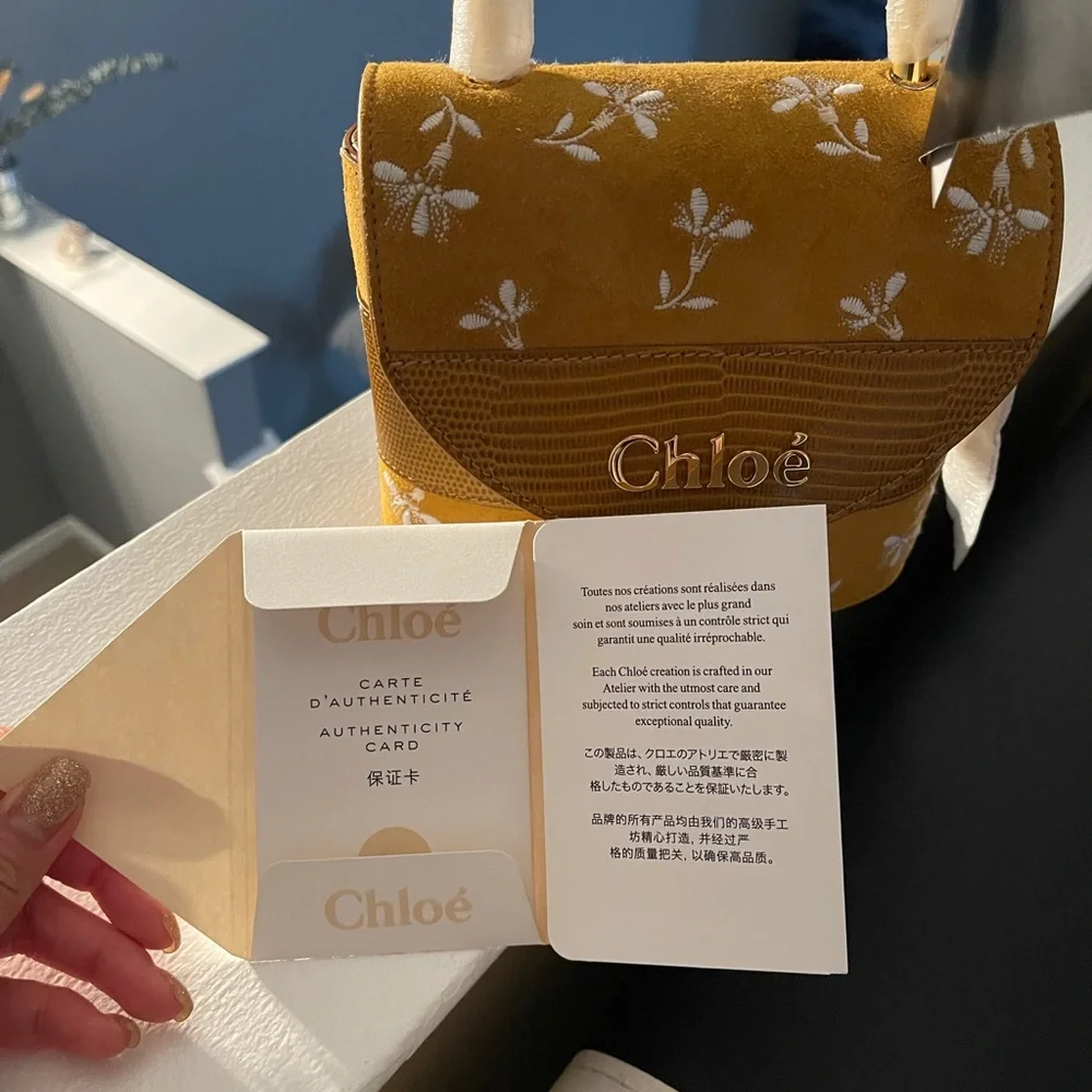 CHLOÉ Aby Lock Small Lizard-effect Leather-trimmed Embroidered Suede Bag - Picture 4 of 16